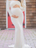 Momnfancy Off Shoulder Draped Mermaid Photoshoot Maternity Maxi Dress