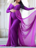 Momnfancy Grenadine Off Shoulder Mermaid For Babyshowes Maternity Maxi Dress