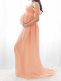 Momnfancy Slit Off Shoulder Photoshot Flowy Maxi Maternity Dress