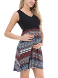 Momnfancy Bohemian Print Draped Nursing Maternity Mini Dress