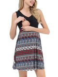 Momnfancy Bohemian Print Draped Nursing Maternity Mini Dress