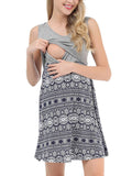 Momnfancy Bohemian Print Draped Nursing Maternity Mini Dress