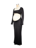 Momnfancy Black Backless Cut Out Bandeau Mermaid Crop Long Sleeve Bodycon Photoshoot Maternity Club Party Maxi Dress