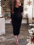 Momnfancy Bodycon V-neck Backless Long Sleeve Maternity Sweater Midi Dress