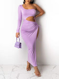 Momnfancy Violet One Shoulder Cut Out Slit Ruched Lace Up Baby Shower Purple Maternity Dress