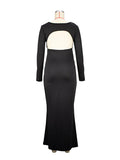 Momnfancy Black Backless Cut Out Bandeau Mermaid Crop Long Sleeve Bodycon Photoshoot Maternity Club Party Maxi Dress