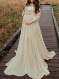 Momnfancy Grenadine Lace Patchwork Maternity For Babyshower Maxi Dress