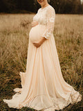 Momnfancy Grenadine Lace Patchwork Maternity For Babyshower Maxi Dress