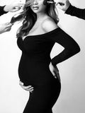 Momnfancy Off Shoulder Mermaid Side Slit Pregnant Maternity Baby Shower Photoshoot Mini Dress