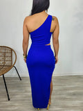 Momnfancy Irregular Cut Out One Shoulder Side Slit Bodycon Fashion Maternity Photoshoot Baby Shower Party Maxi Dress