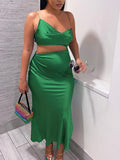 Momnfancy Green Spaghetti Strap Irregular Open belly Babyshower Maternity Maxi Dress