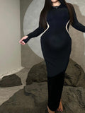 Momnfancy Elegant Black Striped Hit Color Bodycon Daily Maternity Babyshower Maxi Dress
