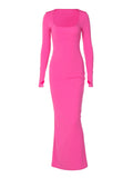 Momnfancy Elegant Rose Carmine Bodycon Mermaid Square Neck Basic Daily Maternity Babyshower Maxi Dress