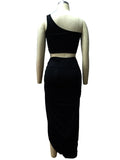 Momnfancy Black Off Shoulder Crop Irregular Cascading Ruffle 2-in-1 Fashion Plue Size Photoshoot Maternity Midi Dress