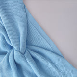 Momnfancy Blue Bandeau Twist Bow Back Slit Bodycon Fashion Baby Shower Maternity Midi Dress