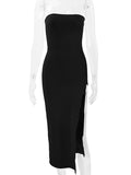 Momnfancy Black Side Slit Tube Fashion Bodycon Photoshoot Baby Shower Maternity Midi Dress