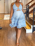 Momnfancy Irregular Cut Out Ruffle A-line Backless Cami Cute Going Out Maternity Photoshoot Baby Shower Party Midi Dress