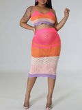 Momnfancy Spaghetti Strap Cut Out Knitwear Rainbow 2 Piece Beach Babyshower Maternity Midi Dress