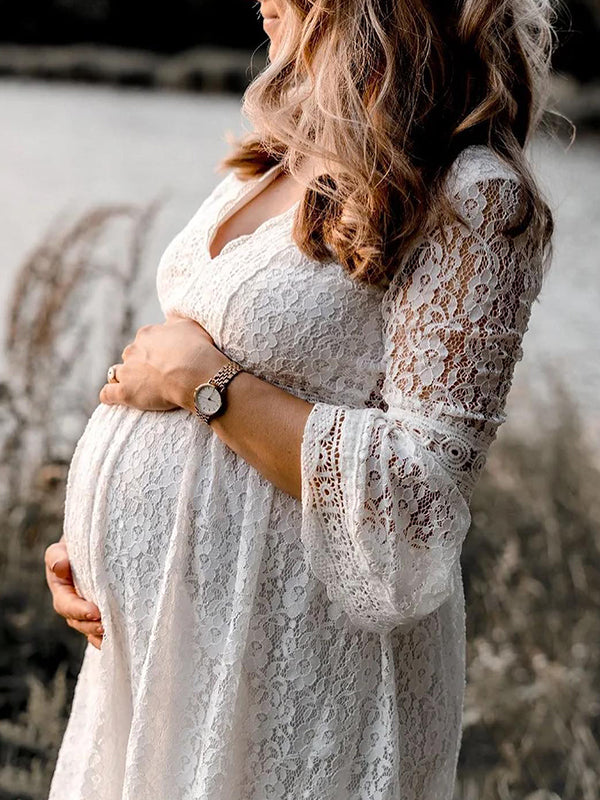 Mini Maternity Dress with Lace Sleeves