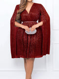 Momnfancy Elegant Shimmer Pleated Flowy A-Line Slit Sleeve Party Maternity Babyshower Mini Dress