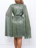 Momnfancy Elegant Shimmer Pleated Flowy A-Line Slit Sleeve Party Maternity Babyshower Mini Dress