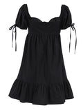 Momnfancy Elegant Black Drawstring Falbala Ruffle A-Line Flowy Daily Maternity Babyshower Mini Dress