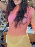 Momnfancy Grenadine Mesh Stripe Print Sleeveless Backless Tie Up See Through Photoshoot Flowy Beach Maternity Dress