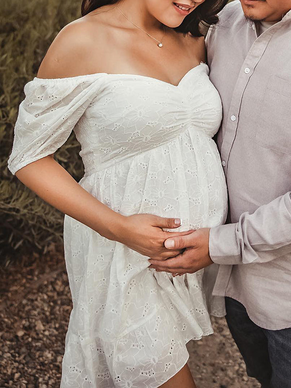 Off Shoulder Maternity Dresses for Photoshoot Long Puffy Sleeve