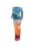 Momnfancy Tie Dye Off Shoulder Shirred Ruched Slash Neck Gradient Color Photoshoot Maternity Maxi Dress