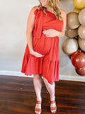 Momnfancy Red One Shoulder Knot Baby Shower Fashion Loose Maternity Mini Dress