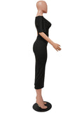 Momnfancy Black Off Shoulder Oblique Shoulder Baby Shower Bodycon Maternity Midi Dress