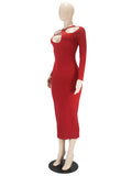 Momnfancy Solid Rib Fabric Cut Out Baby Shower Bodycon Maternity Midi Dress