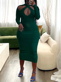 Momnfancy Solid Rib Fabric Cut Out Baby Shower Bodycon Maternity Midi Dress