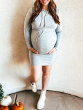 Momnfancy Grey Drawstring Hooded Baby Shower Bodycon Fashion Maternity Mini Dress