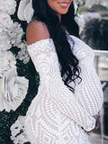 Momnfancy White Lace Off Shoulder Mermaid Bodycon Wedding Gown Elegant Formal Baby Shower Maternity Maxi Dress