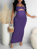 Momnfancy Purple Off Shoulder Cut Out Cascading Ruffle Bodycon Chic Baby Shower Maternity Maxi Dress