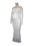 Momnfancy White Lace Off Shoulder Mermaid Bodycon Wedding Gown Elegant Formal Baby Shower Maternity Maxi Dress