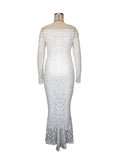 Momnfancy White Lace Off Shoulder Mermaid Bodycon Wedding Gown Elegant Formal Baby Shower Maternity Maxi Dress