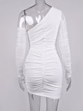 Momnfancy White Backless Irregular Mesh Drawstring Bodycon Cute Baby Shower Maternity Mini Dress