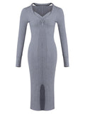 Momnfancy Grey Off Shoulder Knitting Slit Baby Shower Bodycon Maternity Sweater Dress