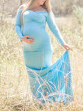 Momnfancy Off Shoulder Draped Mermaid Photoshoot Maternity Maxi Dress