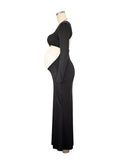 Momnfancy Black Backless Cut Out Bandeau Mermaid Crop Long Sleeve Bodycon Photoshoot Maternity Club Party Maxi Dress