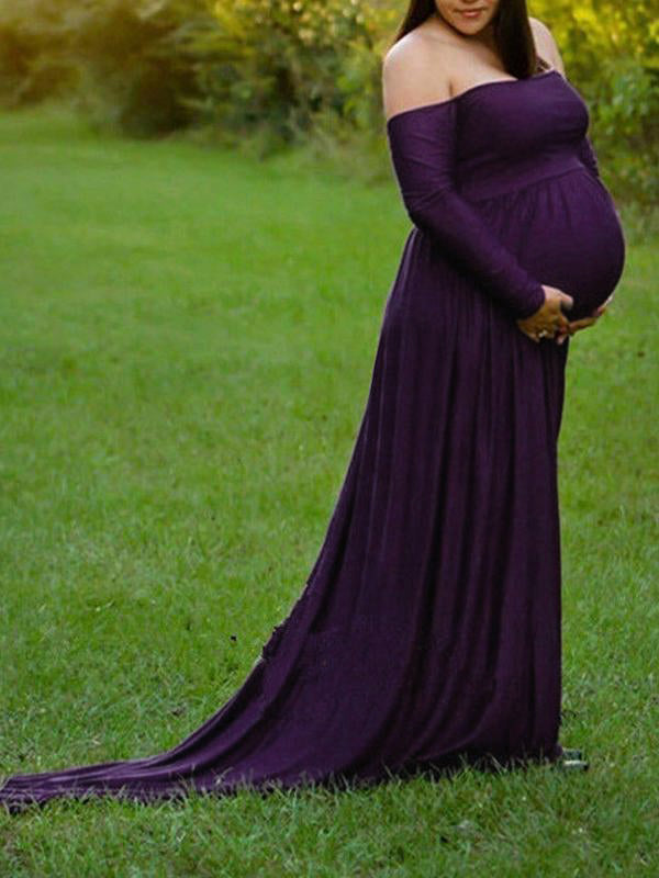 Momnfancy Bandeau Solid Off Shoulder Photoshot Maternity Maxi Dress ...
