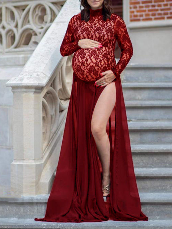 Red 2 Piece Lace Maternity Dress