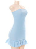 Momnfancy Blue Ruffle Bandeau Bodycon Fashion Bbay Shower Gender Reveal Maternity Mini Dress