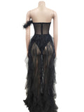 Momnfancy Bandeau Off Shoulder Feather Tulle Tutu Grenadine Photoshoo Maternity Maxi Dress