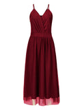 Momnfancy Wine Red Grenadine Spaghetti Strap Backless Flowy Tulle Mesh Event Party Maternity Maxi Dress