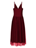 Momnfancy Wine Red Grenadine Spaghetti Strap Backless Flowy Tulle Mesh Event Party Maternity Maxi Dress