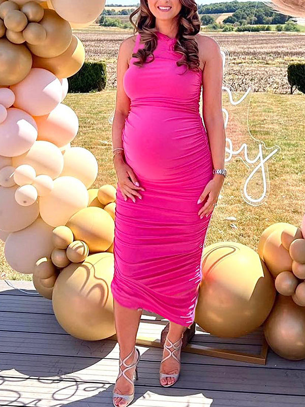 Momyknows Ruched Oblique Shoulder Belly Friendly Irregular Bodycon  Babyshower Maternity Maxi Dress – momnfancy