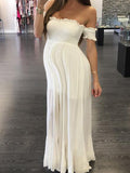 Momnfancy White Ruffle Off Shoulder Slit Baby Shower Photoshoot Bohemain Prom Maternity Maxi Dress